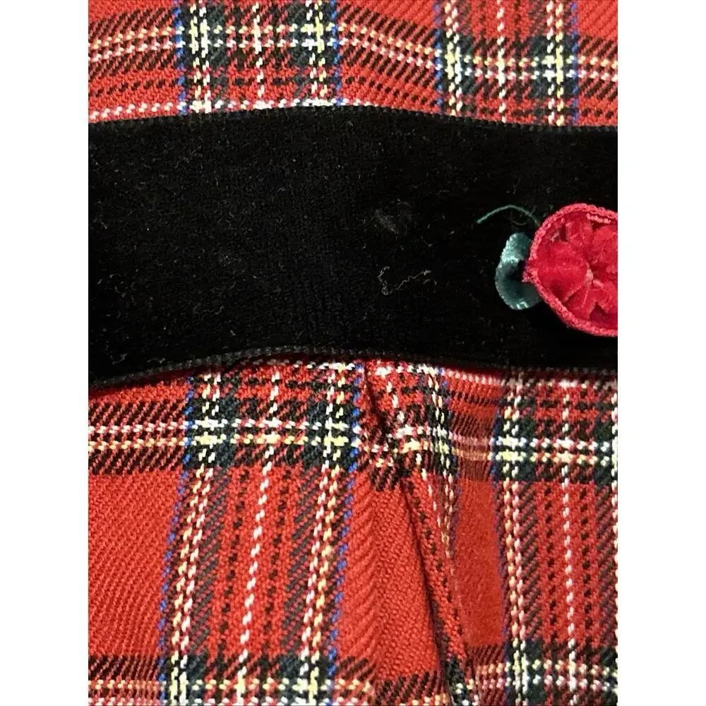 Vintage Rare Editions Dress Red Plaid Black Velvet Buttons Collar Holiday Sz 6